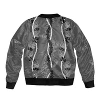 Hawaii Maile Lei Sleeve Zip Bomber Jacket With Gray Monstera Pattern