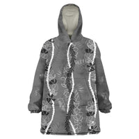 Hawaii Maile Lei Wearable Blanket Hoodie With Gray Monstera Pattern LT05 One Size Gray - Polynesian Pride