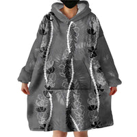 Hawaii Maile Lei Wearable Blanket Hoodie With Gray Monstera Pattern LT05 - Polynesian Pride