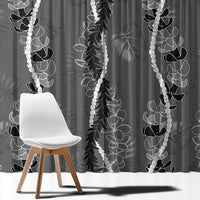 Hawaii Maile Lei Window Curtain With Gray Monstera Pattern LT05 - Polynesian Pride