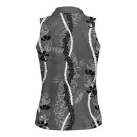 Hawaii Maile Lei Women Sleeveless Polo Shirt With Gray Monstera Pattern LT05 - Polynesian Pride