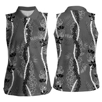 Hawaii Maile Lei Women Sleeveless Polo Shirt With Gray Monstera Pattern LT05 - Polynesian Pride