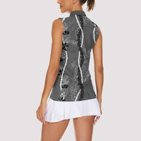 Hawaii Maile Lei Women Sleeveless Polo Shirt With Gray Monstera Pattern LT05 - Polynesian Pride