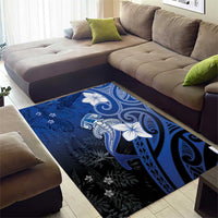 Polynesia Hammerhead Shark Area Rug Blue Tribal Pattern With Plumeria - Polynesian Pride