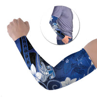 Polynesia Hammerhead Shark Arm Sleeves Blue Tribal Pattern With Plumeria LT05 Set of 2 Blue - Polynesian Pride