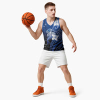 Polynesia Hammerhead Shark Basketball Jersey Blue Tribal Pattern With Plumeria LT05 - Polynesian Pride