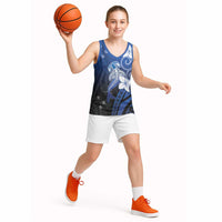 Polynesia Hammerhead Shark Basketball Jersey Blue Tribal Pattern With Plumeria LT05 - Polynesian Pride