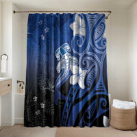 Polynesia Hammerhead Shark Bathroom Set Blue Tribal Pattern With Plumeria - Polynesian Pride