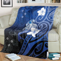 Polynesia Hammerhead Shark Blanket Blue Tribal Pattern With Plumeria - Polynesian Pride