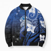 Polynesia Hammerhead Shark Bomber Puffer Jacket Blue Tribal Pattern With Plumeria LT05 Unisex Blue - Polynesian Pride