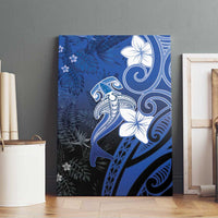 Polynesia Hammerhead Shark Canvas Wall Art Blue Tribal Pattern With Plumeria LT05 - Polynesian Pride