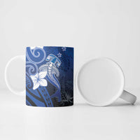 Polynesia Hammerhead Shark Ceramic Mug Blue Tribal Pattern With Plumeria - Polynesian Pride