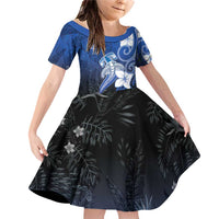 Polynesia Hammerhead Shark Family Matching Off Shoulder Short Dress and Hawaiian Shirt Blue Tribal Pattern With Plumeria - Polynesian Pride