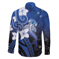 Polynesia Hammerhead Shark Family Matching Summer Maxi Dress and Hawaiian Shirt Blue Tribal Pattern With Plumeria - Polynesian Pride