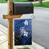 Polynesia Hammerhead Shark Garden Flag Blue Tribal Pattern With Plumeria - Polynesian Pride