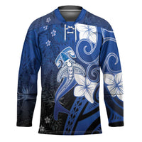 Polynesia Hammerhead Shark Hockey Jersey Blue Tribal Pattern With Plumeria LT05 Unisex Blue - Polynesian Pride