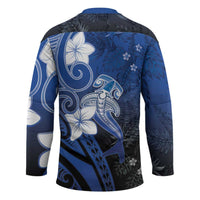 Polynesia Hammerhead Shark Hockey Jersey Blue Tribal Pattern With Plumeria LT05 - Polynesian Pride