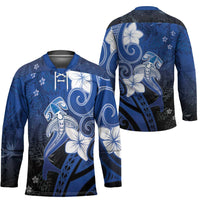 Polynesia Hammerhead Shark Hockey Jersey Blue Tribal Pattern With Plumeria LT05 - Polynesian Pride