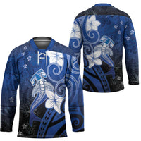 Polynesia Hammerhead Shark Hockey Jersey Blue Tribal Pattern With Plumeria - Polynesian Pride