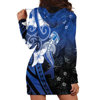 Polynesia Hammerhead Shark Hoodie Dress Blue Tribal Pattern With Plumeria LT05 - Polynesian Pride