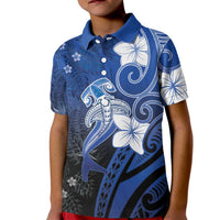 Polynesia Hammerhead Shark Kid Polo Shirt Blue Tribal Pattern With Plumeria LT05 Kid Blue - Polynesian Pride