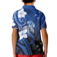 Polynesia Hammerhead Shark Kid Polo Shirt Blue Tribal Pattern With Plumeria LT05 - Polynesian Pride