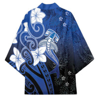 Polynesia Hammerhead Shark Kimono Blue Tribal Pattern With Plumeria LT05 - Polynesian Pride