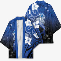 Polynesia Hammerhead Shark Kimono Blue Tribal Pattern With Plumeria LT05 - Polynesian Pride