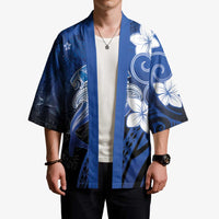 Polynesia Hammerhead Shark Kimono Blue Tribal Pattern With Plumeria LT05 - Polynesian Pride