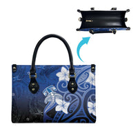 Polynesia Hammerhead Shark Leather Bag Blue Tribal Pattern With Plumeria - Polynesian Pride