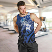 Polynesia Hammerhead Shark Men Tank Top Blue Tribal Pattern With Plumeria LT05 Blue - Polynesian Pride