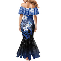Polynesia Hammerhead Shark Mermaid Dress Blue Tribal Pattern With Plumeria LT05 - Polynesian Pride