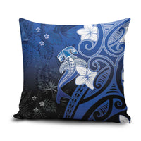 Polynesia Hammerhead Shark Pillow Cover Blue Tribal Pattern With Plumeria - Polynesian Pride