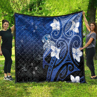 Polynesia Hammerhead Shark Quilt Blue Tribal Pattern With Plumeria - Polynesian Pride