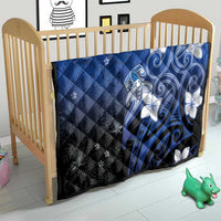 Polynesia Hammerhead Shark Quilt Blue Tribal Pattern With Plumeria - Polynesian Pride