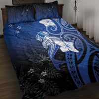 Polynesia Hammerhead Shark Quilt Bed Set Blue Tribal Pattern With Plumeria - Polynesian Pride