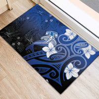 Polynesia Hammerhead Shark Rubber Doormat Blue Tribal Pattern With Plumeria LT05 - Polynesian Pride