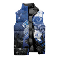 Polynesia Hammerhead Shark Sleeveless Puffer Jacket Blue Tribal Pattern With Plumeria LT05 - Polynesian Pride