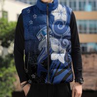 Polynesia Hammerhead Shark Sleeveless Puffer Jacket Blue Tribal Pattern With Plumeria LT05 - Polynesian Pride