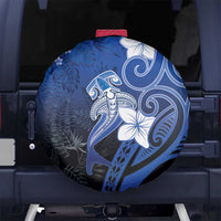 Polynesia Hammerhead Shark Spare Tire Cover Blue Tribal Pattern With Plumeria - Polynesian Pride