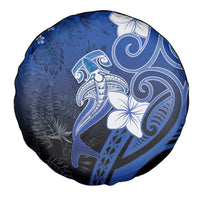 Polynesia Hammerhead Shark Spare Tire Cover Blue Tribal Pattern With Plumeria - Polynesian Pride