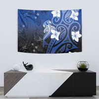 Polynesia Hammerhead Shark Tapestry Blue Tribal Pattern With Plumeria - Polynesian Pride