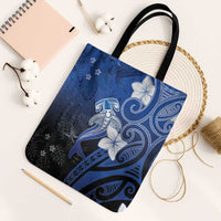 Polynesia Hammerhead Shark Tote Bag Blue Tribal Pattern With Plumeria - Polynesian Pride