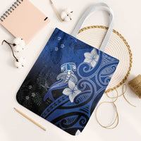 Polynesia Hammerhead Shark Tote Bag Blue Tribal Pattern With Plumeria - Polynesian Pride