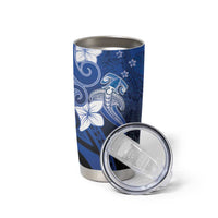 Polynesia Hammerhead Shark Tumbler Cup Blue Tribal Pattern With Plumeria LT05 - Polynesian Pride