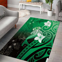 Polynesia Hammerhead Shark Area Rug Green Tribal Pattern With Plumeria - Polynesian Pride