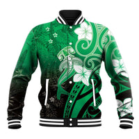 Polynesia Hammerhead Shark Baseball Jacket Green Tribal Pattern With Plumeria LT05 Unisex Green - Polynesian Pride