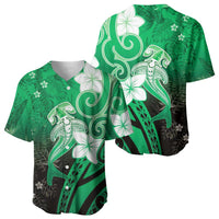 Polynesia Hammerhead Shark Baseball Jersey Green Tribal Pattern With Plumeria LT05 - Polynesian Pride