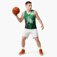 Polynesia Hammerhead Shark Basketball Jersey Green Tribal Pattern With Plumeria LT05 - Polynesian Pride