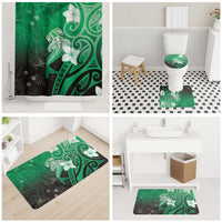 Polynesia Hammerhead Shark Bathroom Set Green Tribal Pattern With Plumeria - Polynesian Pride